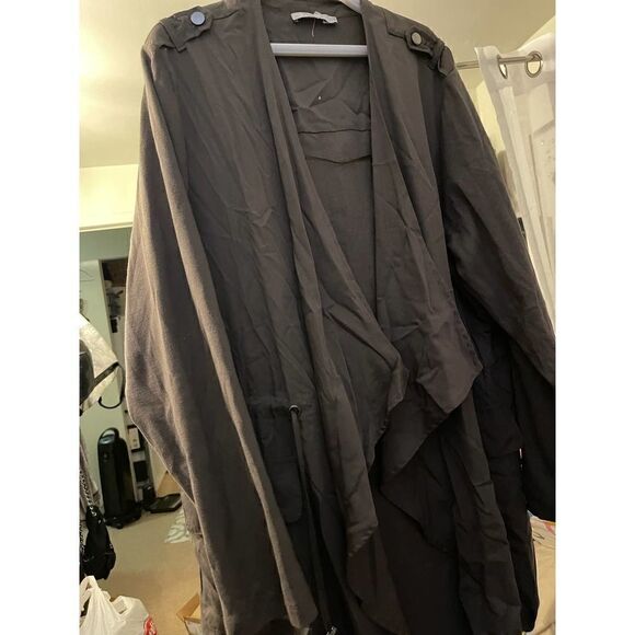 Olive green plus size drape jacket/coat/trench cardigan - Picture 5 of 9